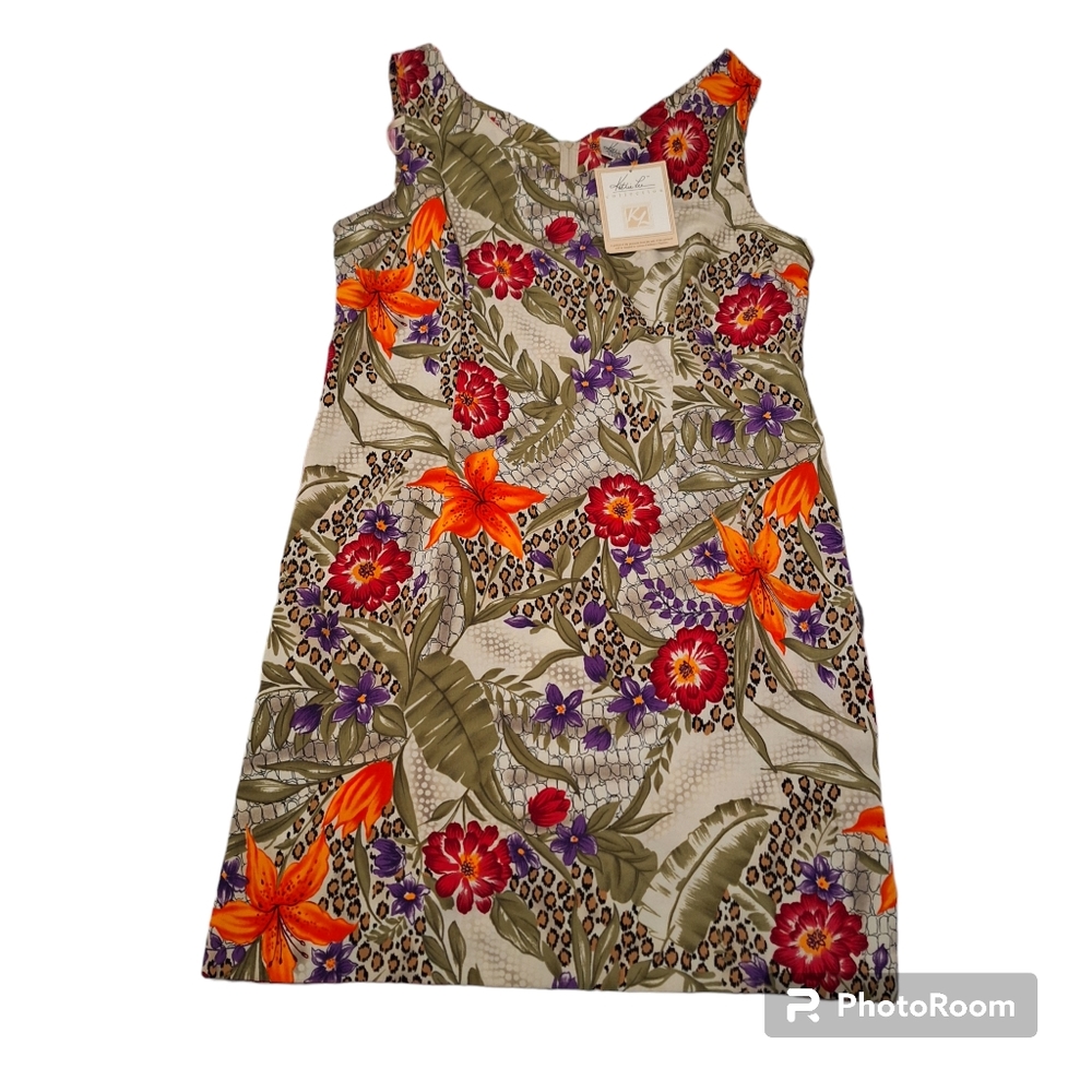 NWT Vtg Kathie Lee Collection Neptune Reptile/ Floral Print Dress Size 14 - Picture 1 of 5